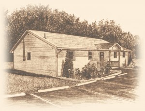 Pencil illustration of Homestead Vet Clinic for website and brochure