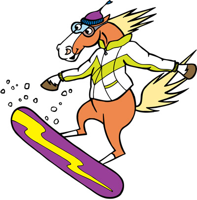 Miles the Pony as a snowboarder (MCTA mascot)