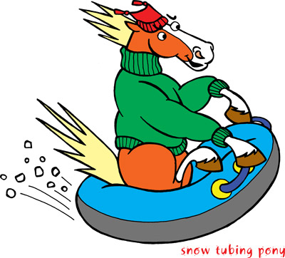 Miles the Pony snowtubing (MCTA mascot)