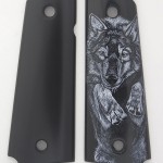 DHT Innovations 1911 grips scrimmed with my Leaping Wolf design DHT Innovations 1911 grips scrimmed with my Leaping Wolf design